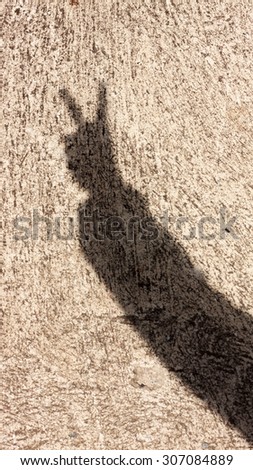 Top view aerial image silhouette of Victory sign shadow on the grunge cement background at out door and with copy space.good concept.