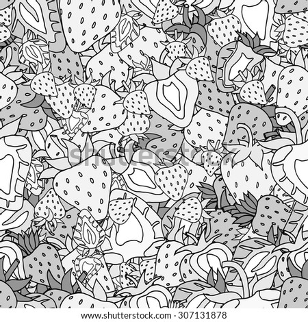 Seamless pattern Set of monochrome strawberries background. Hand drawn sketch. 