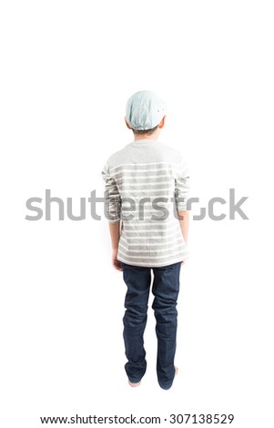 Little handsome boy portrait pose on white background