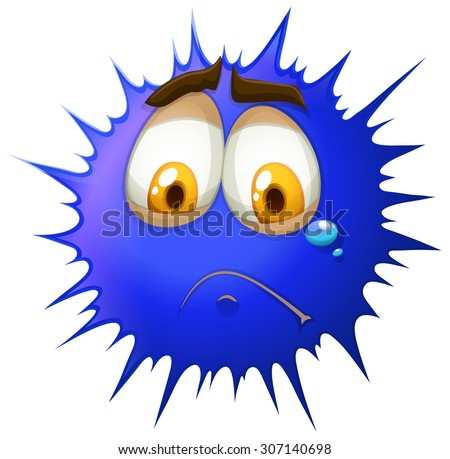 Crying face on blue splash illustration
