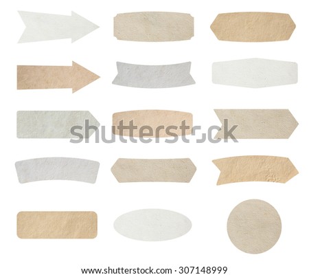 Paper labels isolated on white background, Objects with clipping paths for design work