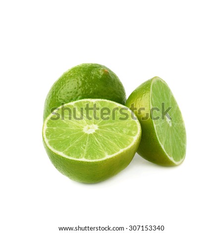 Served green lime fruit composition isolated over the white background