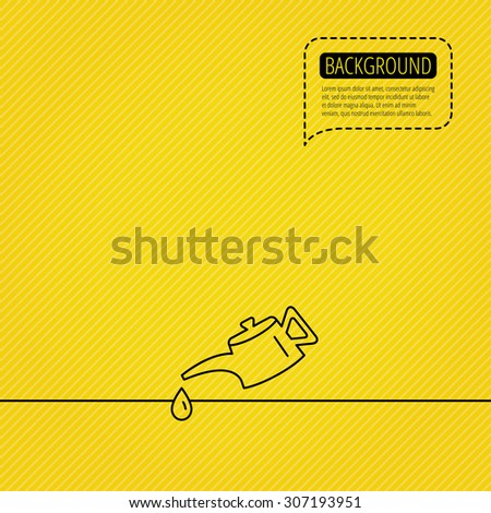 Motor oil icon. Fuel can with drop sign. Speech bubble of dotted line. Orange background. Vector