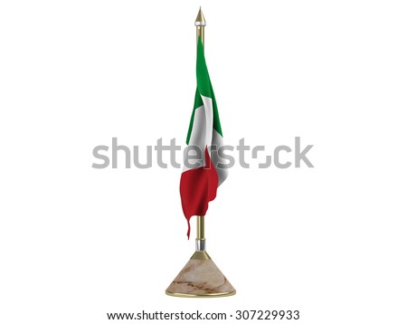 Flag of Italy  with flagstaff of metal gold and silver on base in precious italian marble