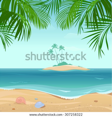 Tropical  island with palm trees. Vector illustration