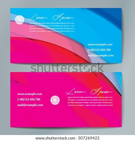 Stylish business cards with colorful wavy stripes. Vector illustrations. 5 x 9 cm size.