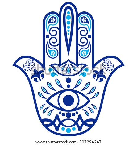 Indian hand drawn hamsa with  ornaments Royalty-Free Stock Photo #307294247