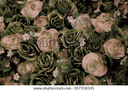 Abstract Blurred Rose Flower on burlap textured filtered background
