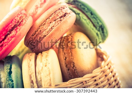 Sweet and colourful french macaroons of retro-vintage