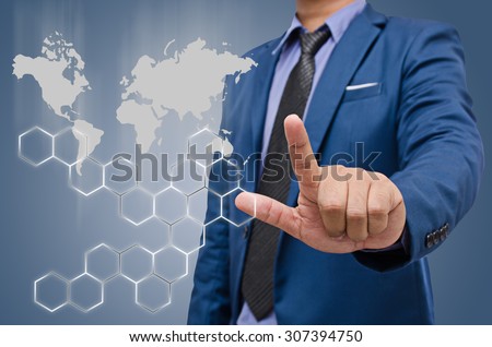 business man touch virtual screen
