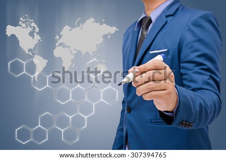 business man write on virtual screen