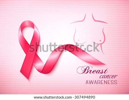 Breast cancer awareness ribbon on a pink background. Vector.