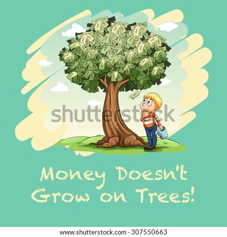Man watering tree full of money	illustration