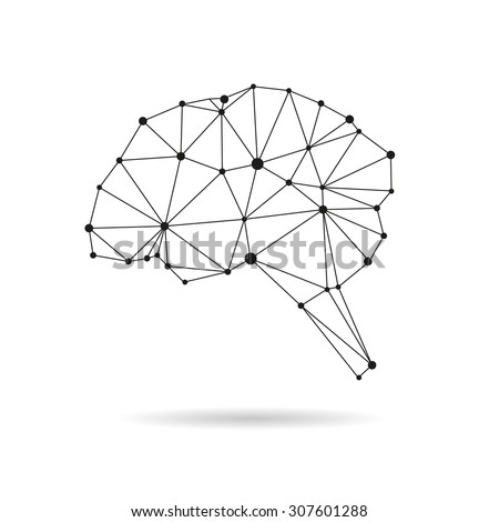 Geometric brain design silhouette. Black line vector illustration