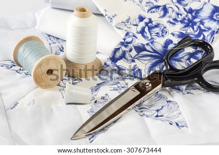 Quilt Equipment in blue Royalty-Free Stock Photo #307673444