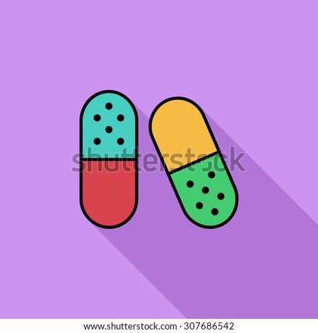 Pills icon. Flat vector related icon with long shadow for web and mobile applications. It can be used as - logo, pictogram, icon, infographic element. Vector Illustration.