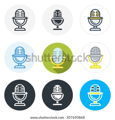 Set of microphone icons in different styles isolated on white background.