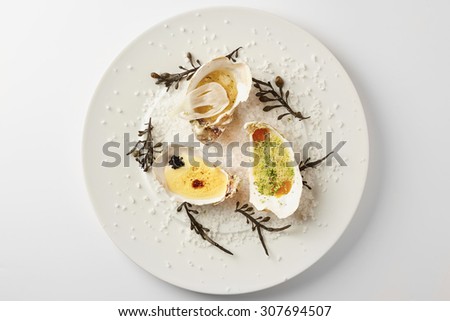 Fine dinning oysters in modern style Royalty-Free Stock Photo #307694507