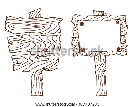 Single Cartoon Wooden Signpos. Isolated on white