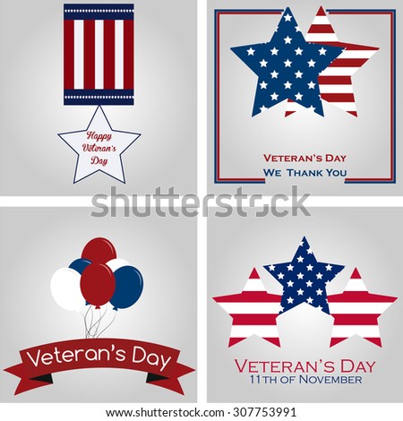 Set of backgrounds with text for veteran's day. Vector illustration