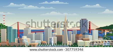 San Francisco cityscape. No transparency used. Basic (linear) gradients. 