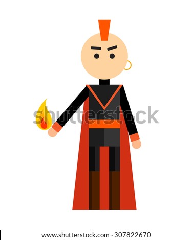Vector flat illustration of man in cloak on white background.