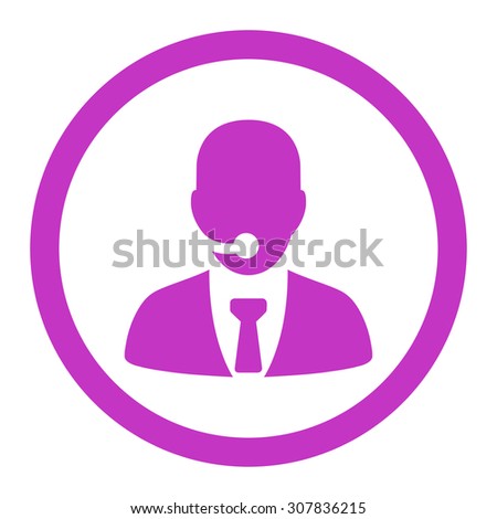 Call center operator vector icon. This rounded flat symbol is drawn with violet color on a white background.