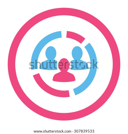 Demography diagram vector icon. This rounded flat symbol is drawn with pink and blue colors on a white background.