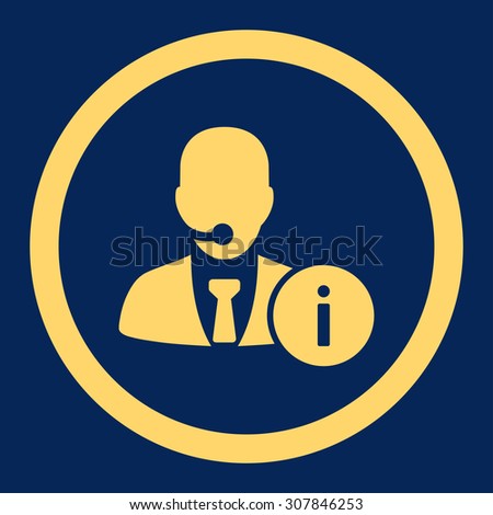 Help desk vector icon. This rounded flat symbol is drawn with yellow color on a blue background.