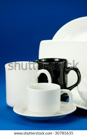 white dishware on the blue background bowl white kitchen equipment heap nurture training empty ceramic item clean wheel dish teacup simple dine meal diner luxury praise stock grace enamel dining room