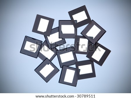 set of 35 mm slides on a light table, free copy space, free picture space,blue light
