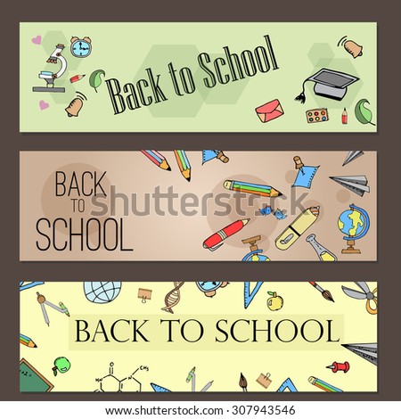 Freehand drawing school items. Back to School. Vector illustration. Set