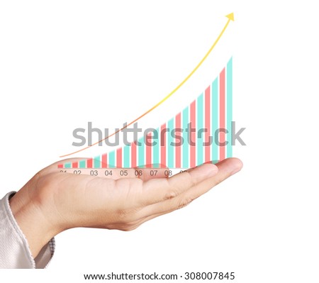 Investment concept,businessman with financial symbols coming from hand 