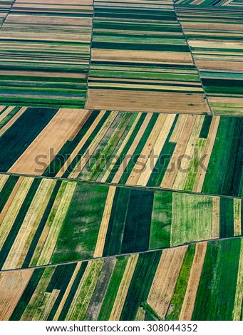 Bird Eye View of the Fields and Agricultural Parcel. Aerial Views.  Royalty-Free Stock Photo #308044352