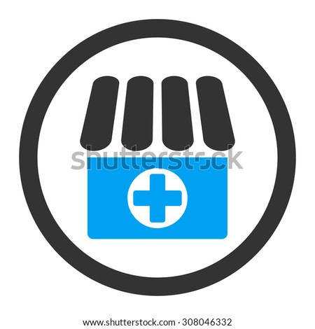 Drugstore glyph icon. This rounded flat symbol is drawn with blue and gray colors on a white background.