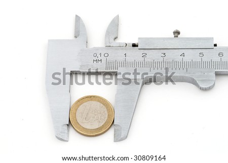 Vernier calipers with one euro coin