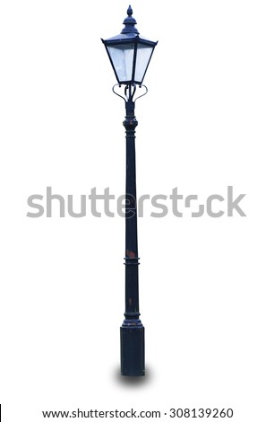 An old lamp post in London isolated on white Royalty-Free Stock Photo #308139260