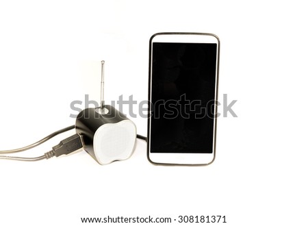 White smart phone with isolated screen and small speaker on white background.
