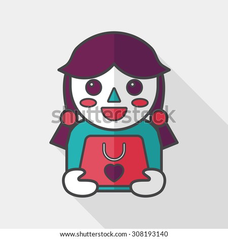 shopping girl and present flat icon with long shadow,eps10