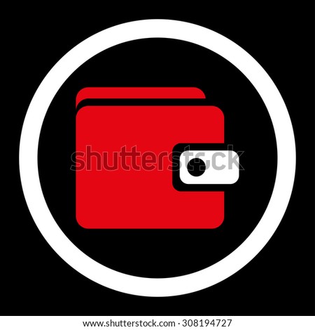 Wallet vector icon. This flat rounded symbol uses red and white colors and isolated on a black background.