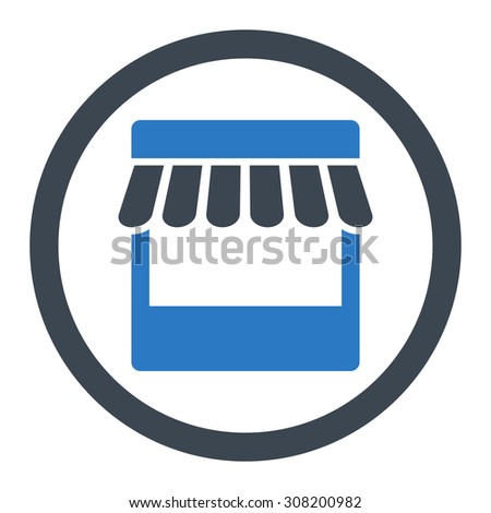 Store vector icon. This rounded flat symbol is drawn with smooth blue colors on a white background.