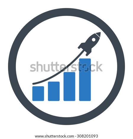 Startup sales vector icon. This rounded flat symbol is drawn with smooth blue colors on a white background.