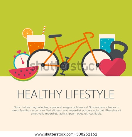 Healthy lifestyle concept in flat design. Vector illustration. Royalty-Free Stock Photo #308252162