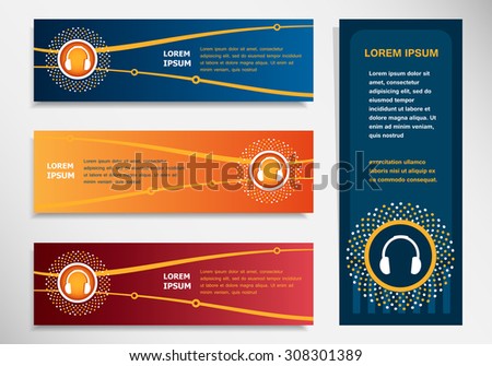 Headphone on modern abstract flyer, banner, brochure design template. Collection for Business 