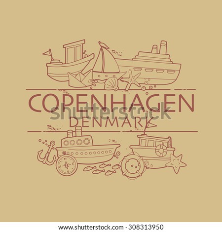 Copenhagen, Denmark port city symbol, vector illustration