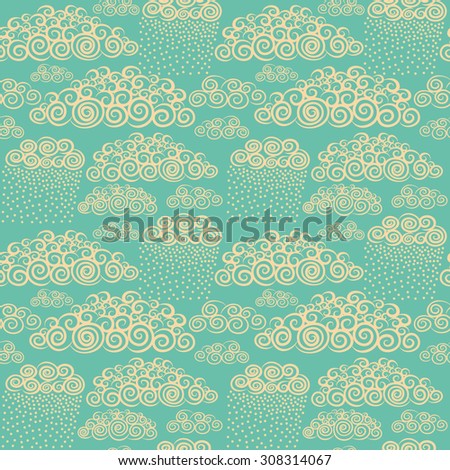 Vector hand-drawn stylize cute curly clouds
