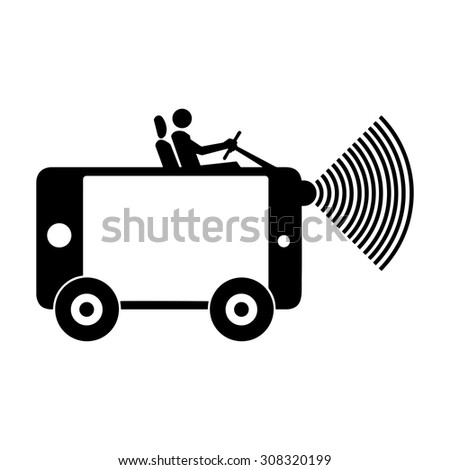 illustration vector man driving mobile phone as a car with wirrless sign signal, creative design.