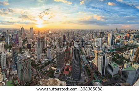 Bangkok panorama, cityscape sunset view Royalty-Free Stock Photo #308385086