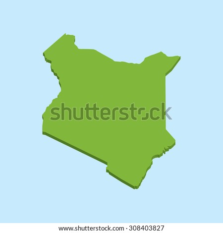 A 3D map on blue water background of  Kenya