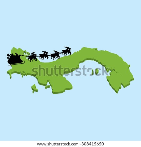 A 3D map on blue water with Santa background of  Panama